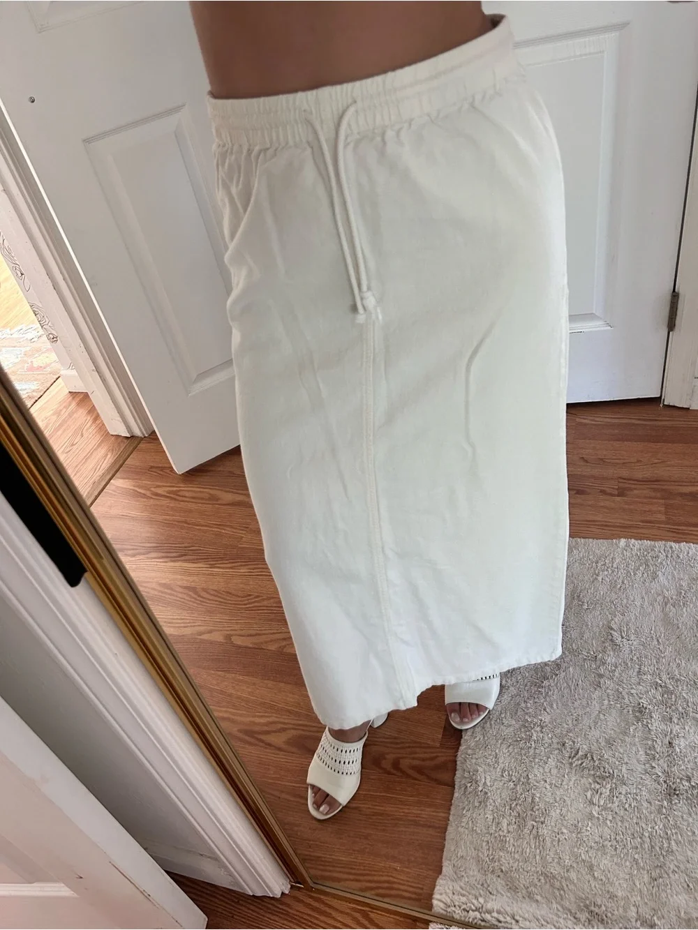Linen cream Brandy Melville j. galt off White Drawstring Maxi Skirt